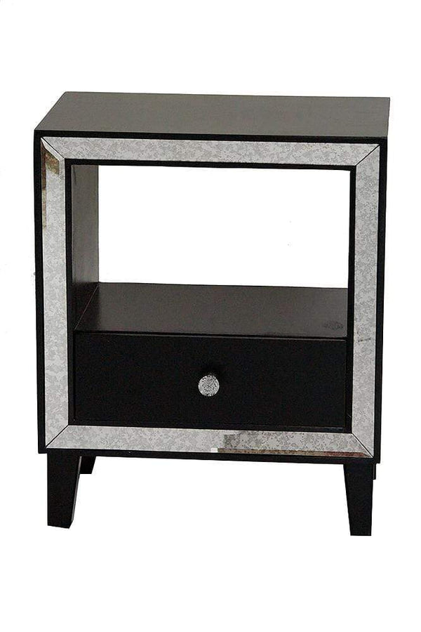 Mirrors Black Mirror - 19'.7" X 13" X 23'.5" Black MDF, Wood, Mirrored Glass Accent Cabinet with a Drawer and n Open Shelf and an Mirrored Frame HomeRoots