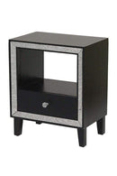 Mirrors Black Mirror - 19'.7" X 13" X 23'.5" Black MDF, Wood, Mirrored Glass Accent Cabinet with a Drawer and n Open Shelf and an Mirrored Frame HomeRoots