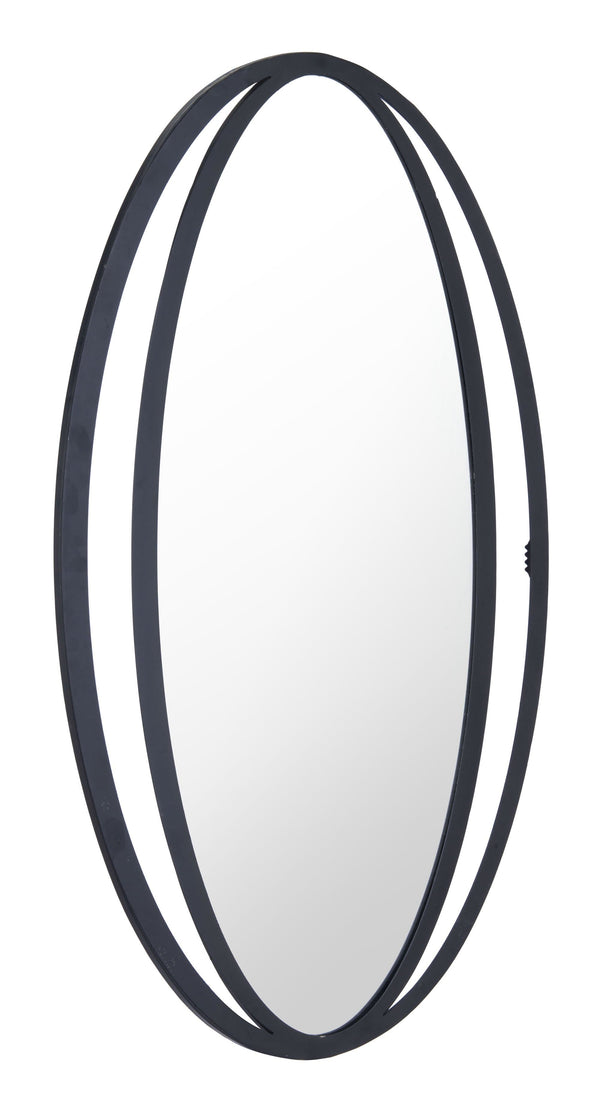 Mirrors Black Mirror - 20.5" x 0.6" x 31.3" Black, Steel & Mirror, Oval Mirror HomeRoots