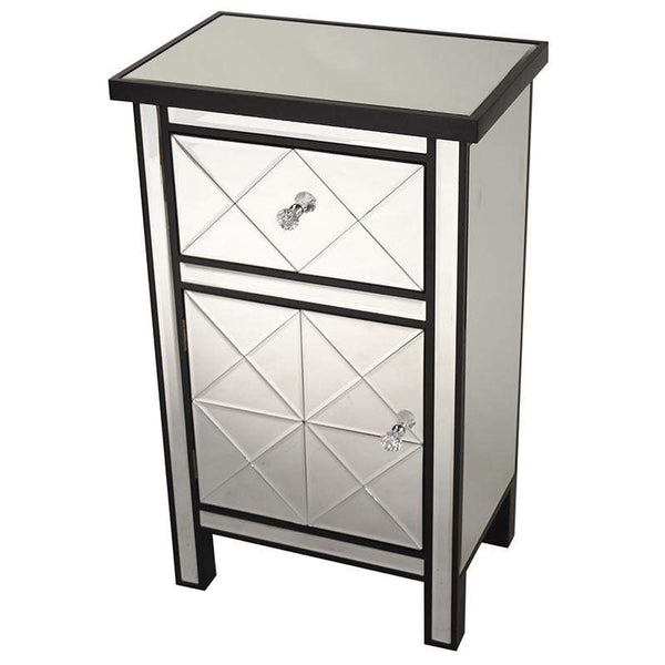 Mirrors Black Mirror - 20" X 13" X 32'.7" Black MDF, Wood, Mirrored Glass Cabinet with a Drawer and a Door HomeRoots