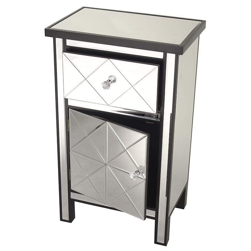 Mirrors Black Mirror - 20" X 13" X 32'.7" Black MDF, Wood, Mirrored Glass Cabinet with a Drawer and a Door HomeRoots