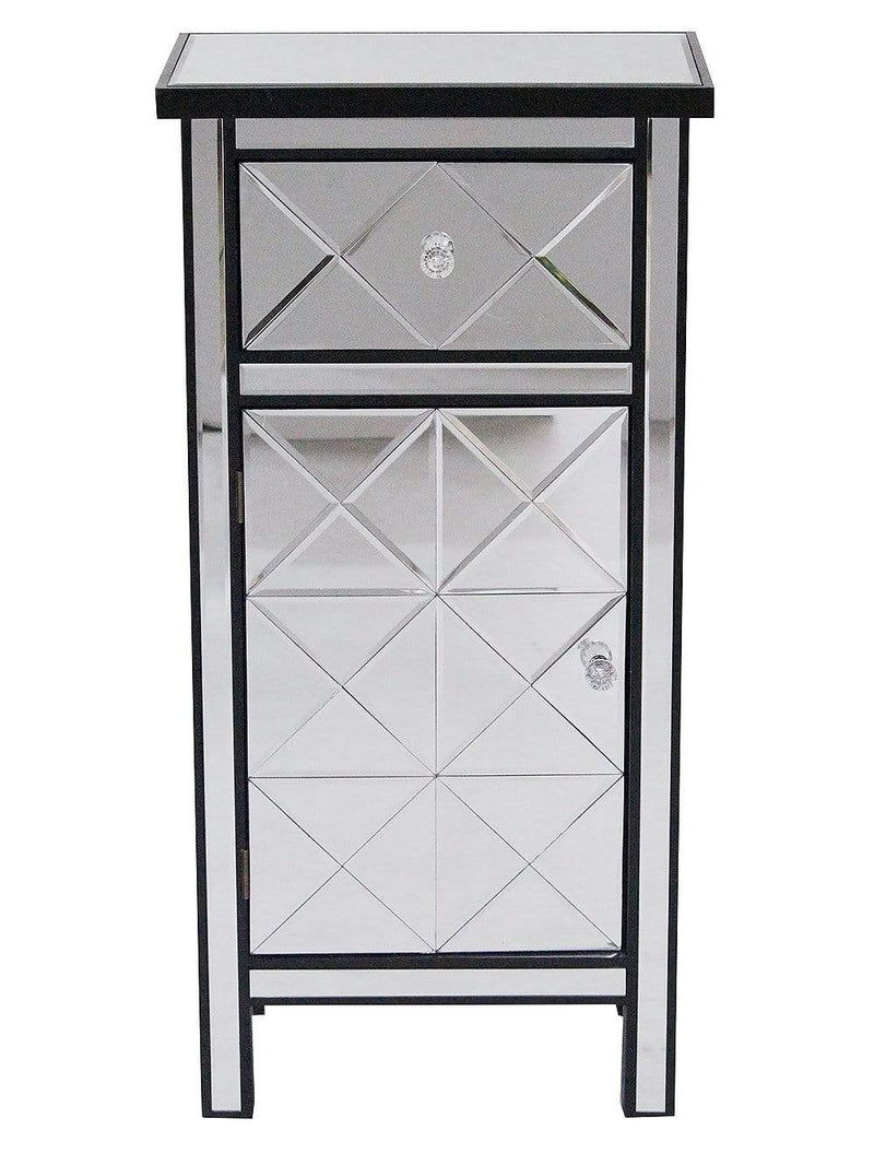 Mirrors Black Mirror - 20" X 13" X 39'.76" Black MDF, Wood, Mirrored Glass Tall Accent Cabinet with Beveled Mirror Drawer and Door HomeRoots