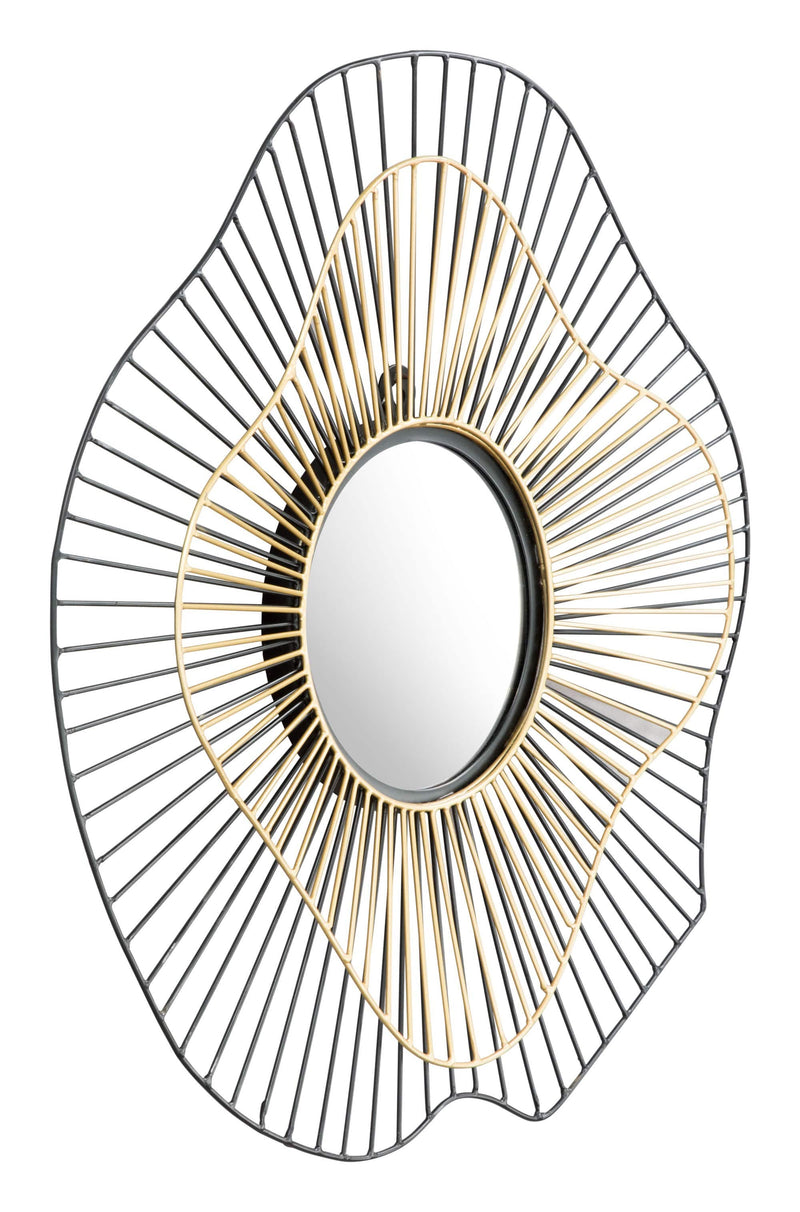 Mirrors Black Mirror - 22" x 2" x 22" Black & Gold, Iron, MDF, Round Mirror HomeRoots