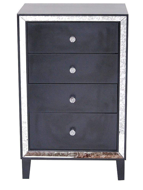 Mirrors Black Mirror - 23" X 16" X 37'.25" Black MDF, Wood, Mirrored Glass Accent Cabinet with Drawers and Mirrored Glass HomeRoots