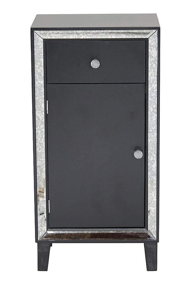 Mirrors Black Mirror - 23" X 20'.5" X 41'.5" Black MDF, Wood, Mirrored Glass Accent Cabinet with a Drawer and a Mirrored Door HomeRoots
