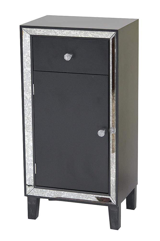 Mirrors Black Mirror - 23" X 20'.5" X 41'.5" Black MDF, Wood, Mirrored Glass Accent Cabinet with a Drawer and a Mirrored Door HomeRoots