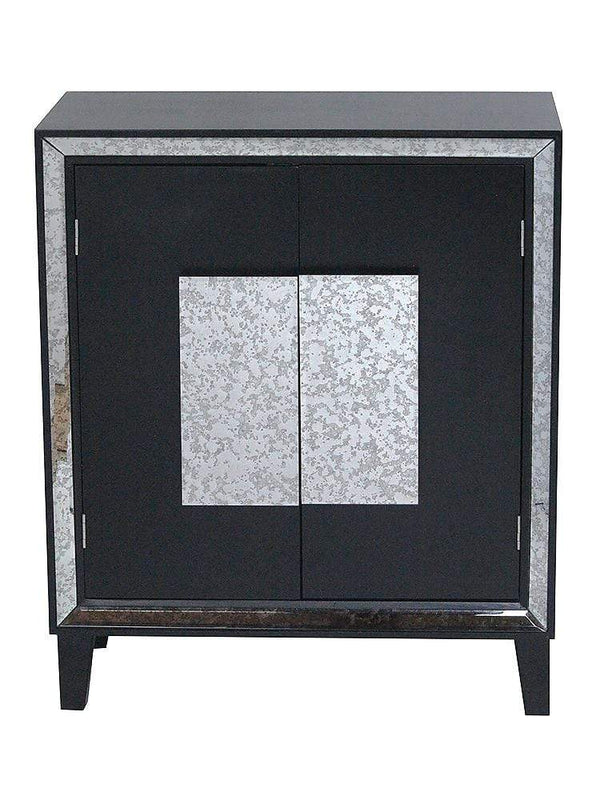 Mirrors Black Mirror - 27'.5" X 13" X 32'.7" Black MDF, Wood, Mirrored Glass Sideboard with Doors HomeRoots