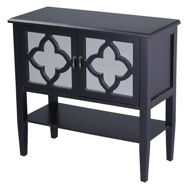 Mirrors Black Mirror - 32" X 14" X 30" Black MDF, Wood, Mirrored Glass Console Cabinet with Doors and a Shelf HomeRoots