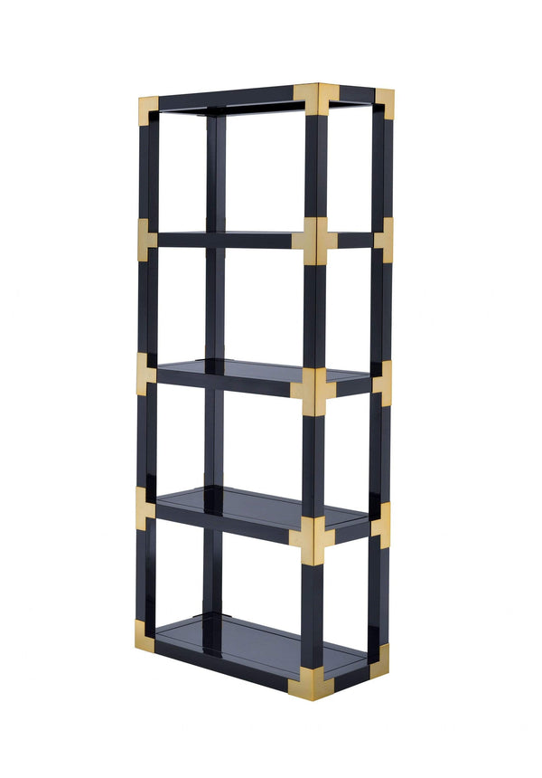 Mirrors Black Mirror - 32" X 15" X 77" Gold, Black High Gloss And Black Mirror Bookcase HomeRoots