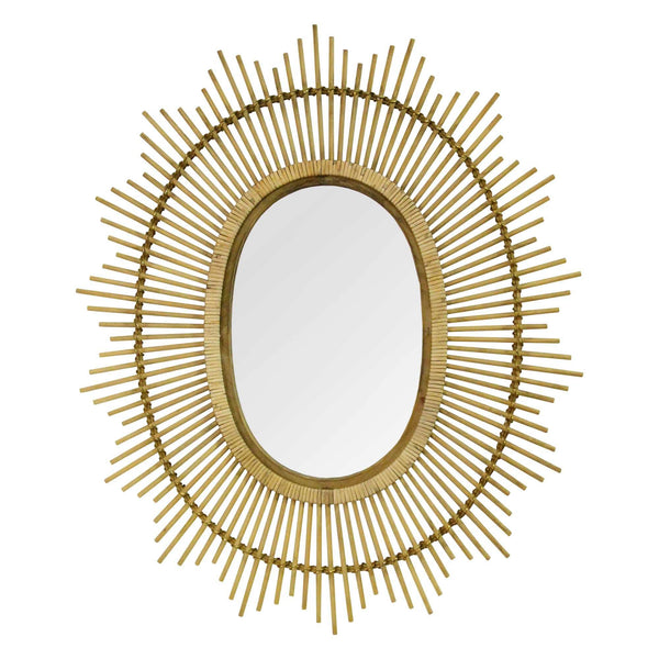 Mirrors Decorative Mirrors - 30.31" X 1.18" X 36.25" Light Brown Bamboo Wood Glass Wall Mirror HomeRoots