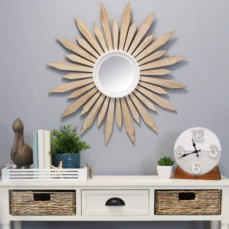 Mirrors Decorative Mirrors - 30" X 0.79" X 30" Natural Wood White Fir Wood Mirror Mdf Wall Mirror HomeRoots