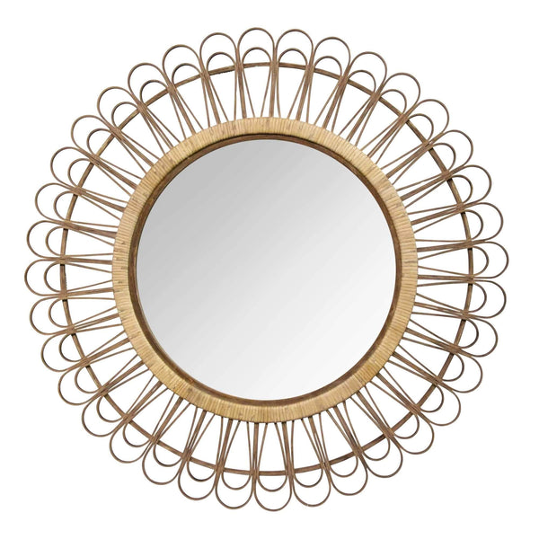 Mirrors Decorative Mirrors - 34" X 1" X 34" Natural Bamboo Wood Glass Mirror HomeRoots