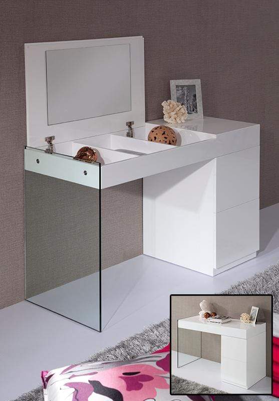 Mirrors Full Length Mirror - 27" White Glass Floating Vanity with a Mirror HomeRoots