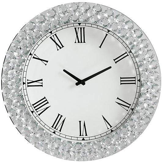 Mirrors Large Mirror 20" X 2" X 20" Mirrored And Faux Crystals Analog Wall Clock 2495 HomeRoots