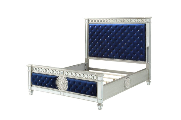 Mirrors Large Mirror - 68" X 90" X 72" Blue Velvet Wood Mirror Upholstered (HB/FB) Queen Bed HomeRoots