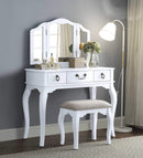 Mirrors Makeup Mirror - 18" X 36" X 52" Tan Fabric White Wood Mirror Upholstered (Seat) Vanity Set HomeRoots