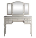 Mirrors Makeup Mirror - 19" X 43" X 54" PU Silver Wood Mirror Upholstered (Seat) Vanity Set HomeRoots