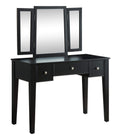 Mirrors Makeup Mirror - 19" X 43" X 54" Tan Fabric Black Wood Mirror Upholstered (Seat) Vanity Set HomeRoots