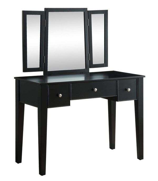 Mirrors Makeup Mirror - 19" X 43" X 54" Tan Fabric Black Wood Mirror Upholstered (Seat) Vanity Set HomeRoots