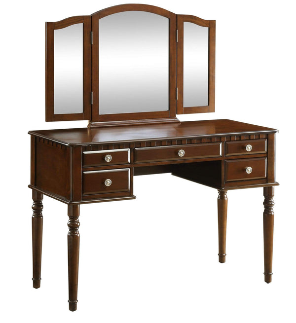 Mirrors Makeup Mirror - 19" X 43" X 54" Tan Fabric Cherry Wood Mirror Upholstered (Seat) Vanity Set HomeRoots