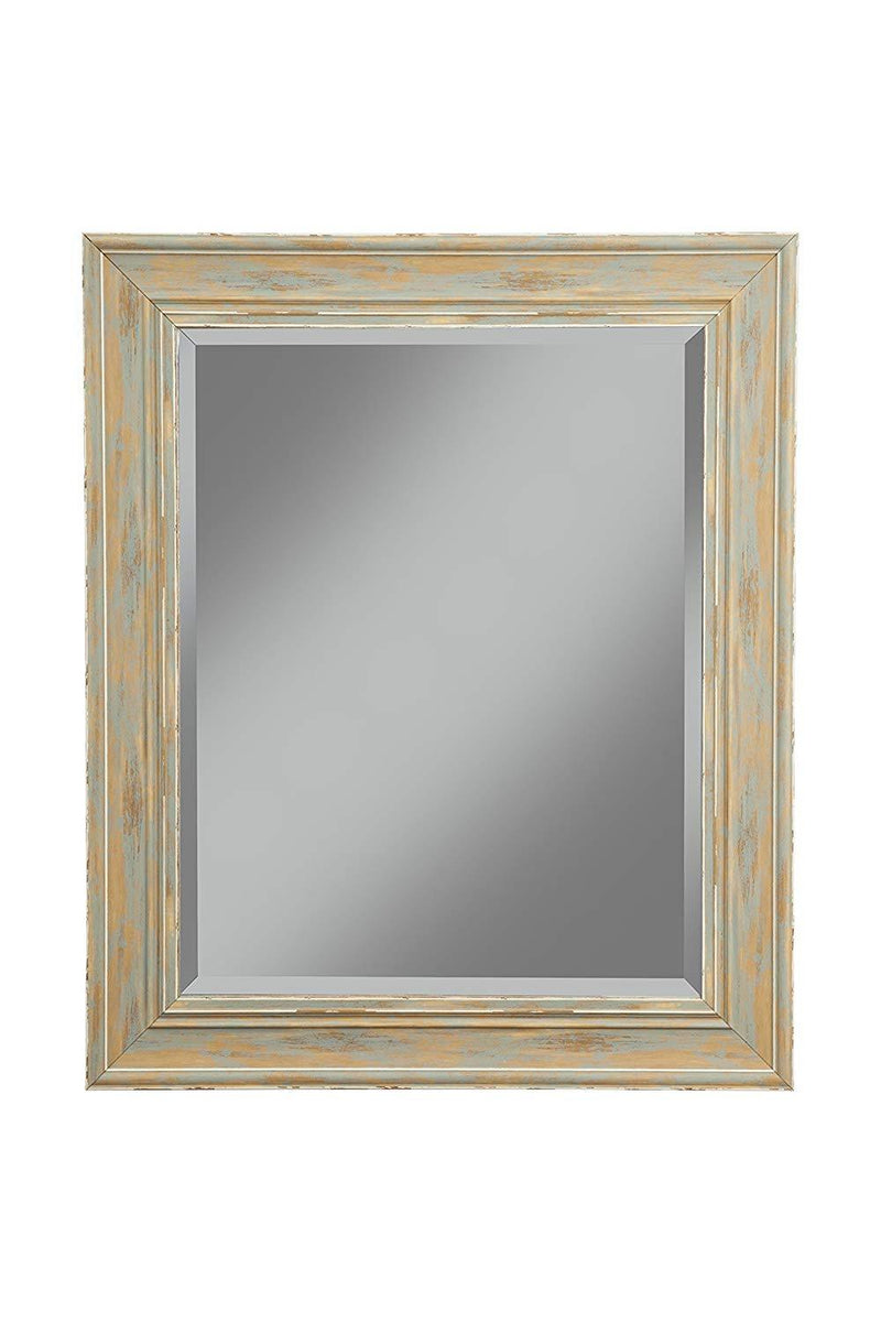 Mirrors Polystyrene Framed Wall Mirror With Sharp Edges, Antique Turquoise Blue Benzara