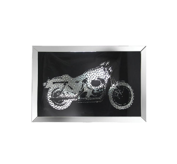 Mirrors Rectangular Mirror framed Bike Wall Decor With Crystal Inlays, Black & Silver Benzara