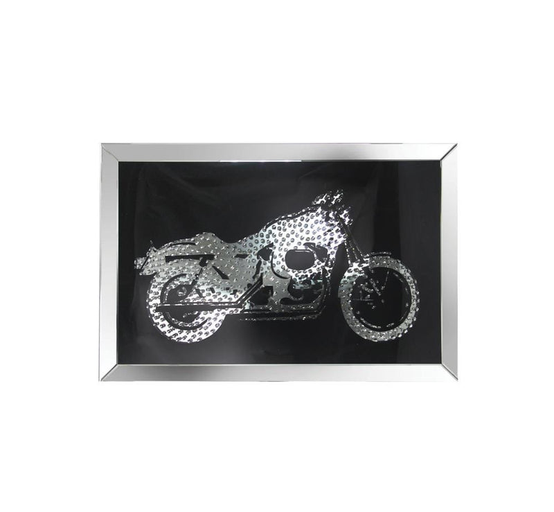 Mirrors Rectangular Mirror framed Bike Wall Decor With Crystal Inlays, Black & Silver Benzara