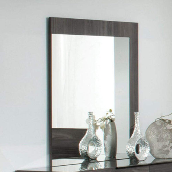 Mirrors Rectangular Mirror with Opposite L Shaped Wooden Frame, Gray Benzara