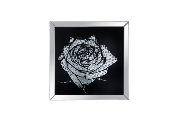 Mirrors Square Shape Mirror framed Rose Wall Decor With Crystal Inlays, Black & Silver Benzara