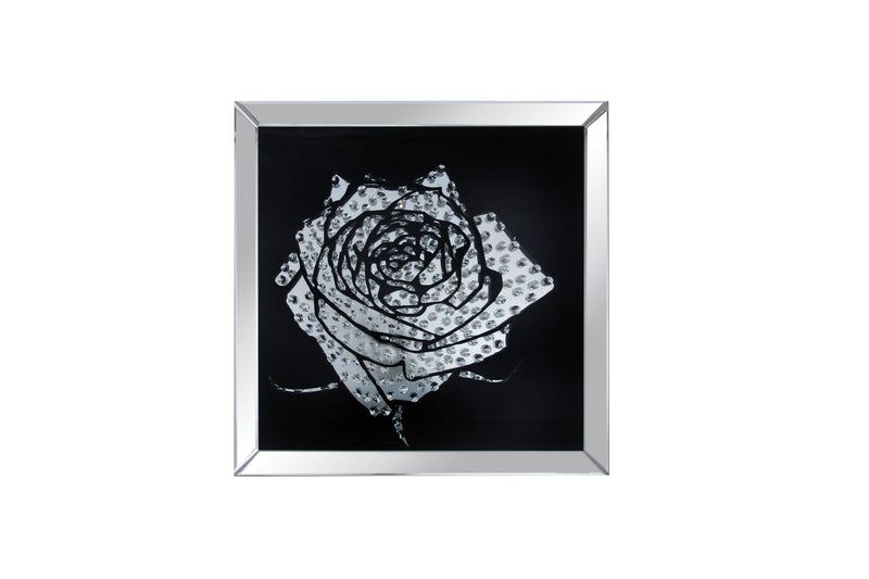 Mirrors Square Shape Mirror framed Rose Wall Decor With Crystal Inlays, Black & Silver Benzara