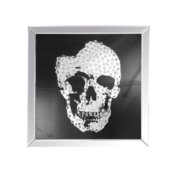 Mirrors Square Shape Mirror framed Skull Wall Decor With Crystal Inlays, Black & Silver Benzara