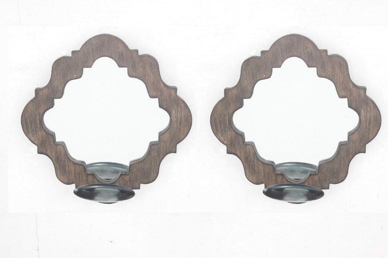 Mirrors Vanity Mirror - 12.25" x 12.25" x 5.5" Brown, Rustic, Mirrored - Candle Holder Sconce Set HomeRoots