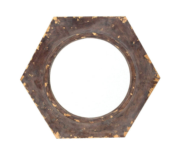 Mirrors Vanity Mirror - 23.5" x 27" x 3.5" Bronze, Vintage Round, Hexagon Frame - Cosmetic Mirror HomeRoots