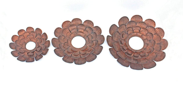 Mirrors Vanity Mirror - 31" x 31" x 3.5" Copper, 3 Piece, Vintage, Blooming Flower, Metal - Wall Mirror HomeRoots