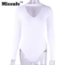 Missufe Autumn Casual Knitted Playsuit Pullover Bodysuit Choker Neck Top Rompers Slim V-Neck Overalls Women Jumpsuits Pull Femme-White-L-JadeMoghul Inc.