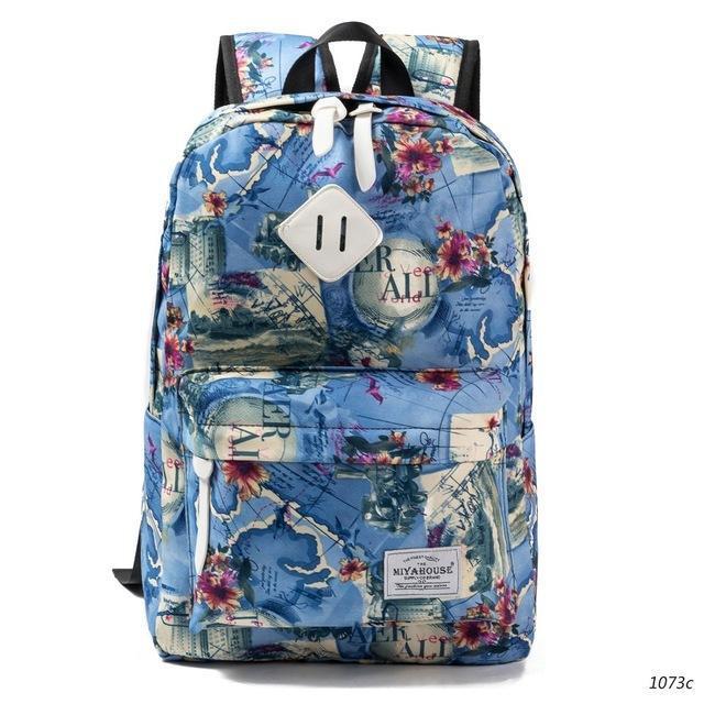 Miyahouse Fresh Style Women Backpacks Floral Print Bookbags Canvas Backpack School Bag For Girls Rucksack Female Travel Backpack-1073c-JadeMoghul Inc.