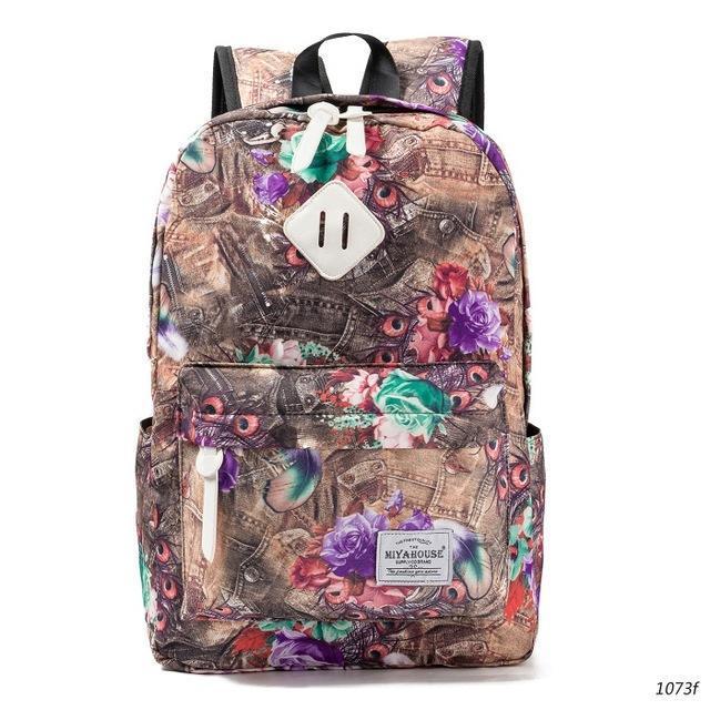 Miyahouse Fresh Style Women Backpacks Floral Print Bookbags Canvas Backpack School Bag For Girls Rucksack Female Travel Backpack-1073f-JadeMoghul Inc.