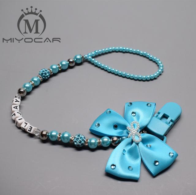 MIYOCAR 2017 New Hand made Luxurious bow pink and sliver beads dummy clip holder pacifier clips holder/Teethers clip for baby-blue-JadeMoghul Inc.