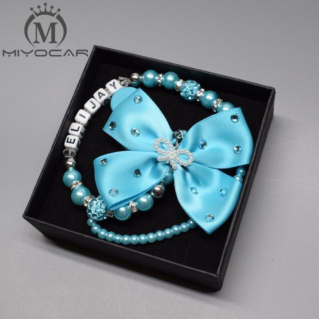 MIYOCAR 2017 New Hand made Luxurious bow pink and sliver beads dummy clip holder pacifier clips holder/Teethers clip for baby-blue with box-JadeMoghul Inc.