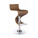 Modern Adjustable Bar Stool With Chrome Base, Brown And Silver-Bar Stools and Counter Stools-Brown And Silver-Wood and Metal-JadeMoghul Inc.