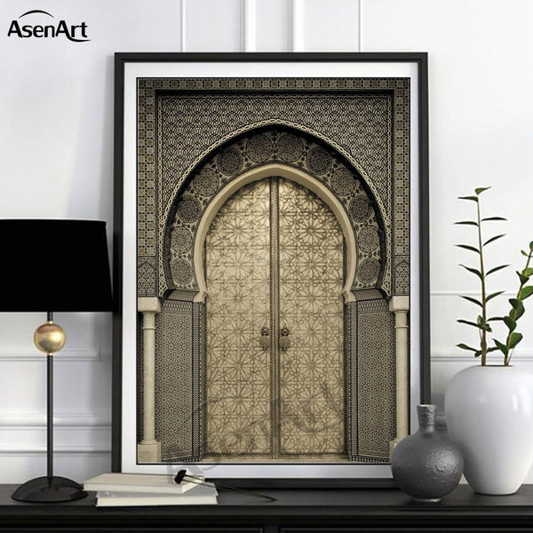 Modern Art Wall Ancient Gate Morocco Canvas Painting Posters Artwork Pictures Printed for Living Room Bathroom Home Decoration-16x20inch 40x50cm-1-JadeMoghul Inc.
