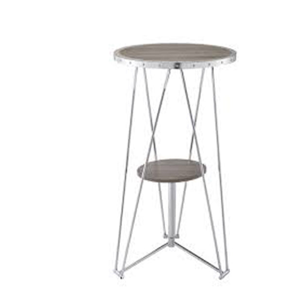 Modern Bar Table, Gray Oak & Chrome Silver-Console Tables-Gray & Silver-PB Metal-JadeMoghul Inc.