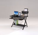 Modern day Computer Desk, Black-Desks and Hutches-Black-Black Glass PB PVC Metal Tube-JadeMoghul Inc.