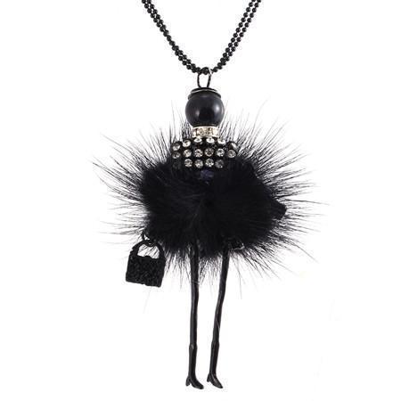 Modern Design Doll Necklace Long Chain Pendant Rhinestone Necklaces Women Girl Crystal Bag Statement Jewelry Feather Fitting-Black-JadeMoghul Inc.