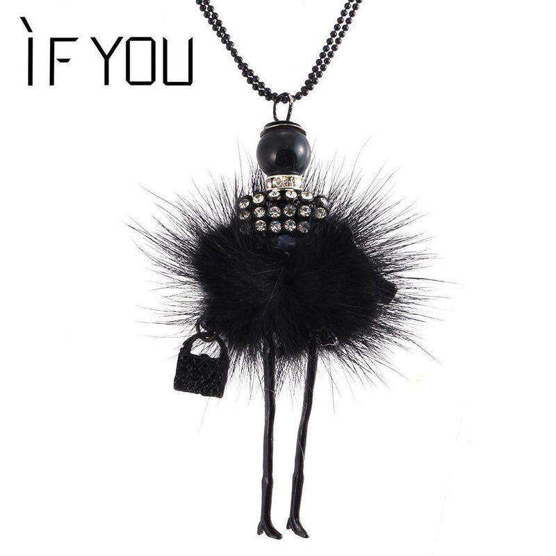 Modern Design Doll Necklace Long Chain Pendant Rhinestone Necklaces Women Girl Crystal Bag Statement Jewelry Feather Fitting-Blue-JadeMoghul Inc.