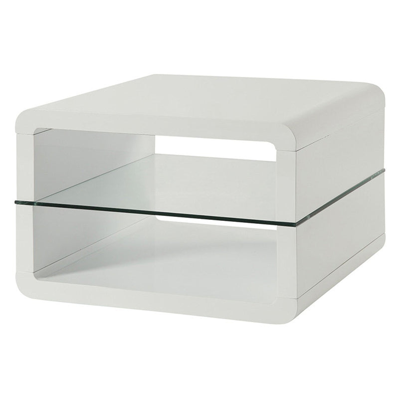 Modern End Table With Rounded Corners & Clear Tempered Glass Shelf, White-End Tables-White-Wood/Tempered Glass-JadeMoghul Inc.