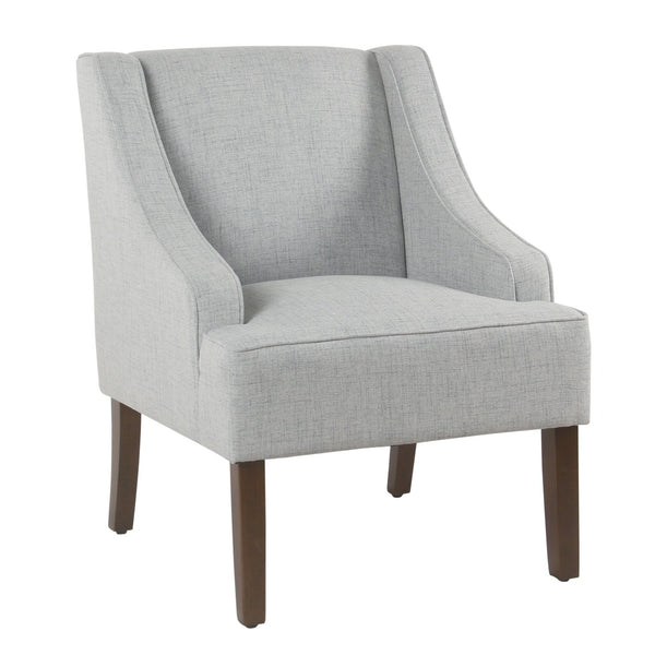 Modern Fabric Upholstered Wooden Accent Chair with Swooping Armrests, Blue and Brown-Accent Chairs-Blue and Brown-Wood and Fabric-JadeMoghul Inc.