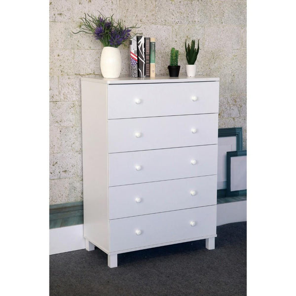 Modern Five Drawer Wooden Chest with Detachable Drawer Fronts, White-Accent Chests and Cabinets-White-Wood-JadeMoghul Inc.