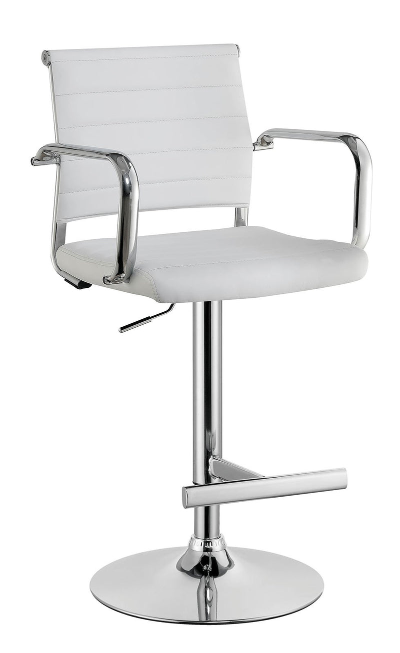 Modern Leatherette Padded Metal Bar Stool With Arms, White & Silver-Office Furniture-White & Silver-Metal & Fabric-JadeMoghul Inc.