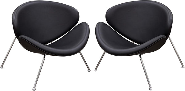 Modern Leatherette Upholstered Accent Chair with Angled Metal Legs, Set of Two, Black and Silver-Accent Chairs-Black and Silver-Faux Leather and Metal-JadeMoghul Inc.
